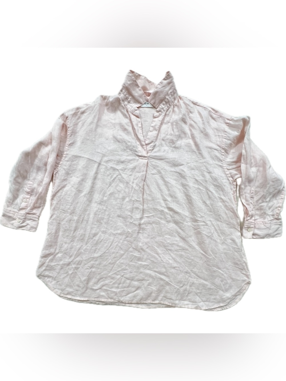 Uniqlo Light Pink V-Neck Linen Blouse Long Sleeve Shirt US Women’s XL - Picture 1 of 8